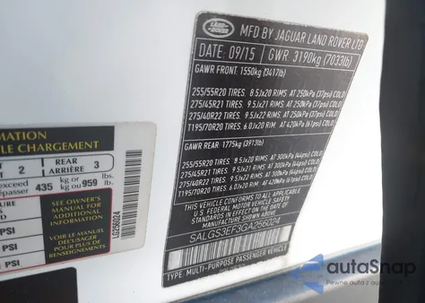 2016 Land Rover Range Rover 5.0L V8 Supercharged from USA, damaged, VIN SALGS3EF3GA256024